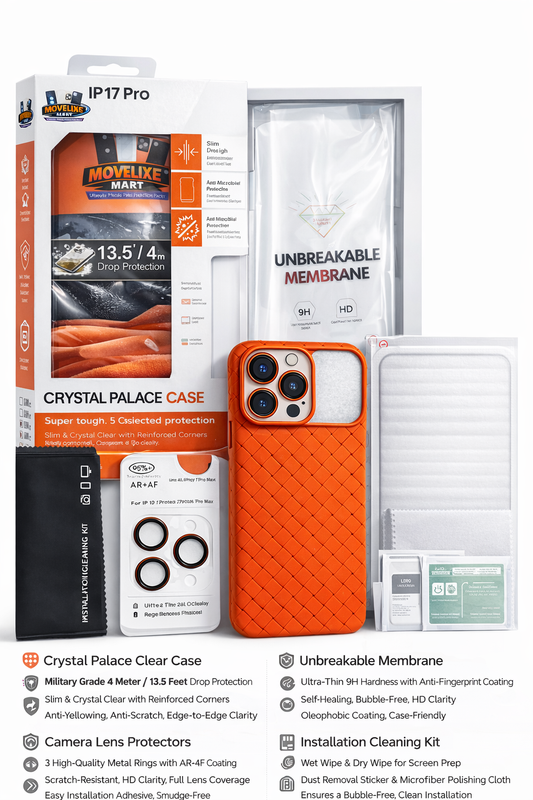 iPhone 17 Pro Case 5-in-1 Protection Bundle – Crystal Palace Case, Unbreakable Membrane & Camera Lens Protector | Slim & Shockproof