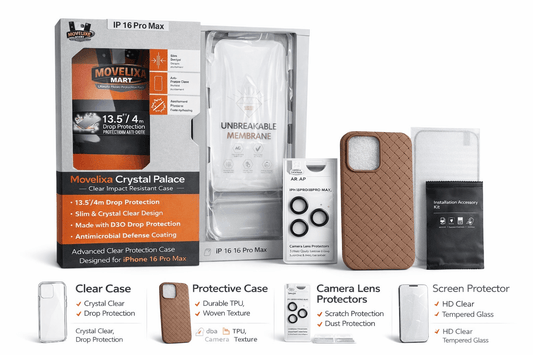 iPhone 16 Pro Max Case 5-in-1 Protection Kit – Crystal Palace Woven Case, Tempered Glass & Aluminium Camera Lens Protectors