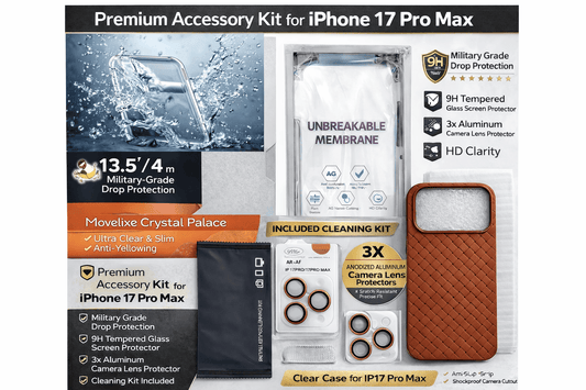 iPhone 17 Pro Max Case 5-in-1 Protection Kit – Clear Crystal Palace Case, Tempered Glass, Unbreakable Membrane & Camera Lens Protectors