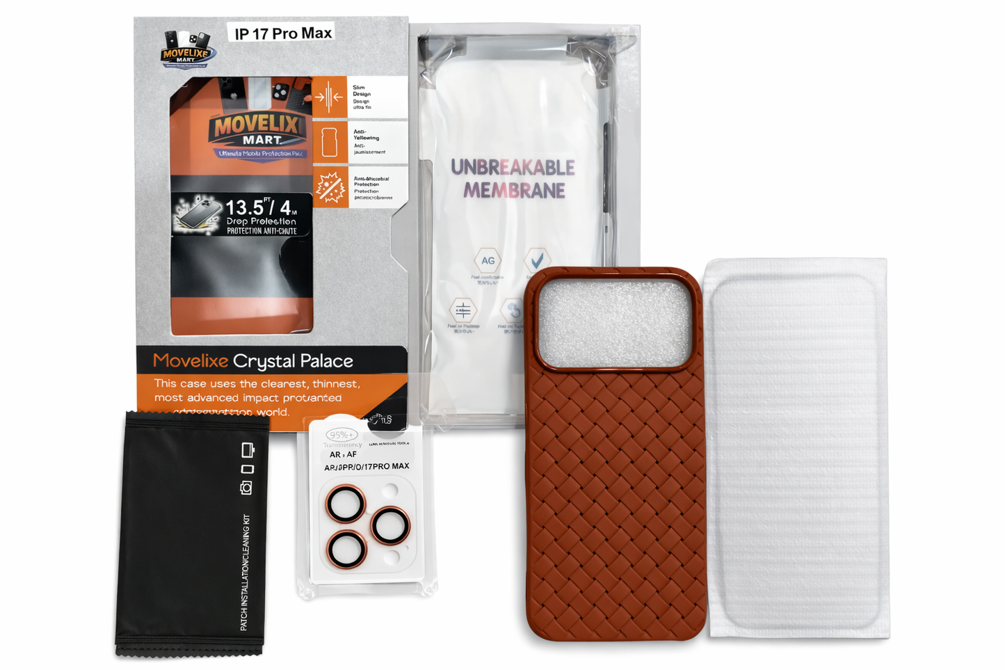 Movelix Crystal Palace 5-in-1 Protection Kit for iPhone 17 Pro Max | Premium Case + Unbreakable Membrane + Camera Lens Protector