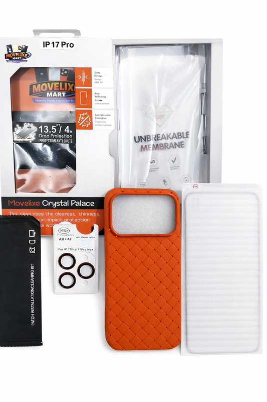 iPhone 17 Pro Case 5-in-1 Protection Bundle – Crystal Palace Case, Unbreakable Membrane & Camera Lens Protector | Slim & Shockproof