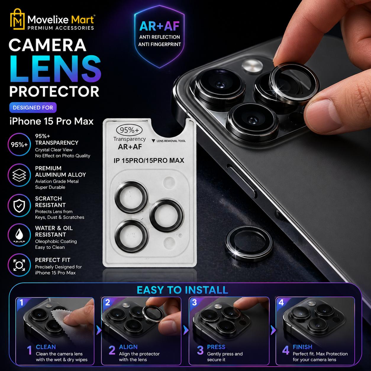 Movelixe Crystal Palace 5-in-1 Protection Pack for iPhone 17 Pro  | Premium Case + Unbreakable Membrane + Camera Lens Protector + Installation Kit