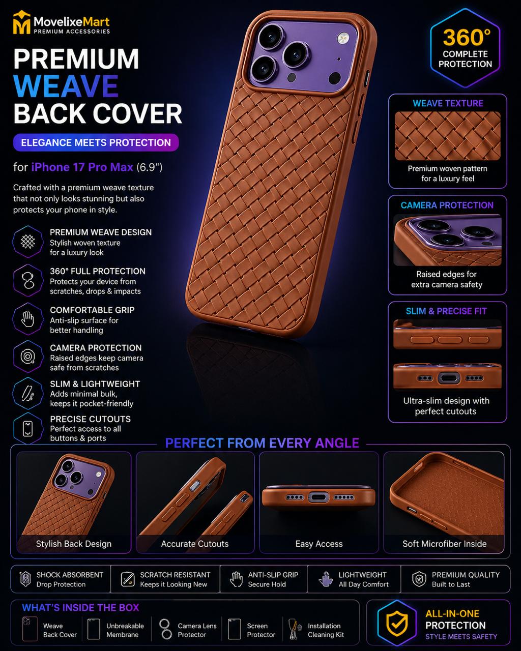 Movelixe Crystal Palace 5-in-1 Protection Pack for iPhone 17 Pro  | Premium Case + Unbreakable Membrane + Camera Lens Protector + Installation Kit
